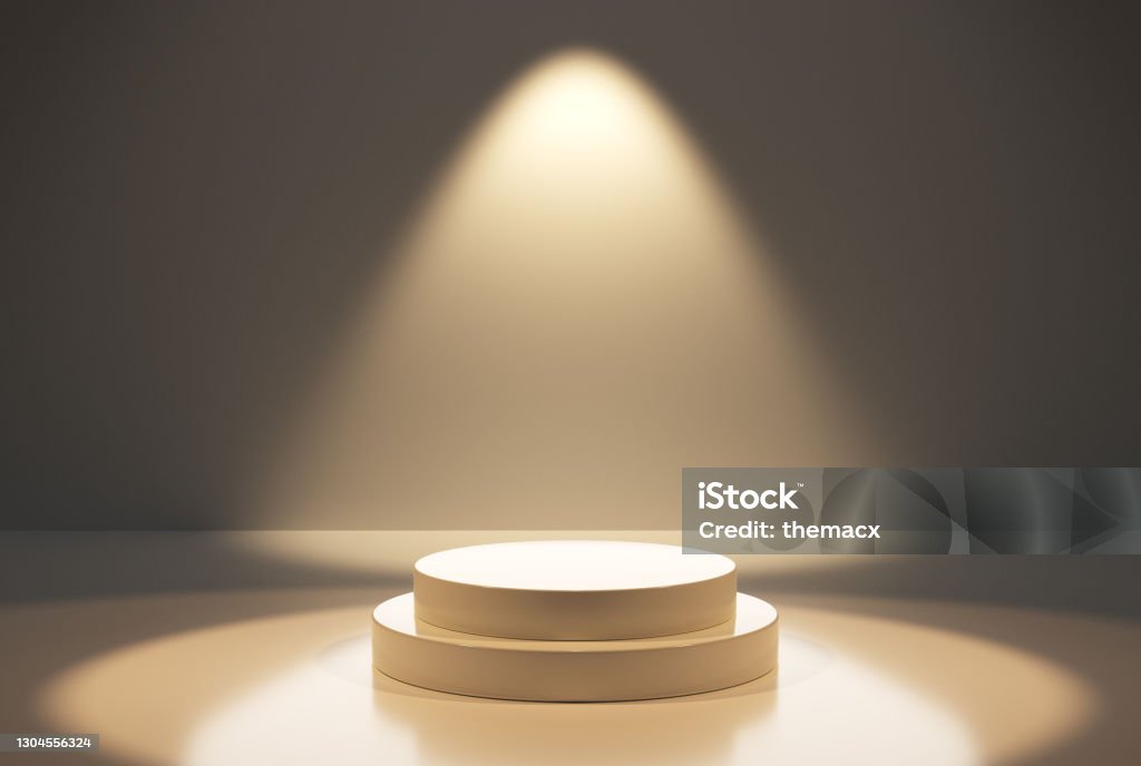 Round podium or pedestal with spot lights Round podium or pedestal with spot lights. Podium Stock Photo