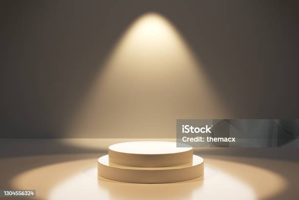 Round Podium Or Pedestal With Spot Lights Stock Photo - Download Image Now - Podium, Merchandise, Spotlight