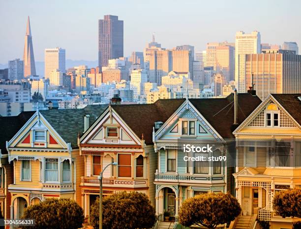 Painted Ladies Stock Photo - Download Image Now - San Francisco - California, Sunset, City