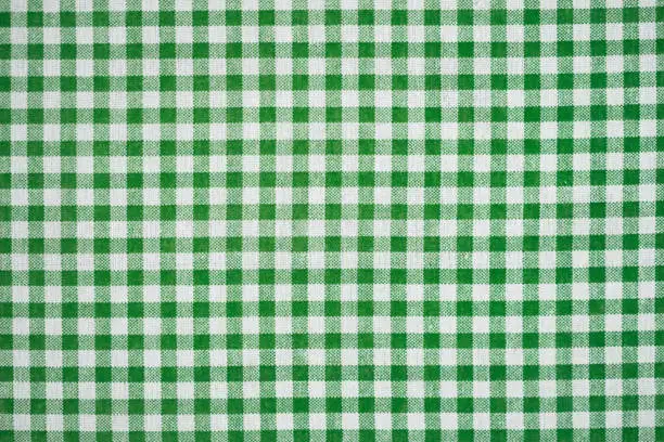 Photo of Happy St. Patrick's day. Gingham pattern in green and white, closed up texture of green and white for background. Picnic table cloth.