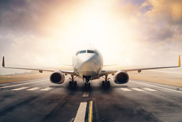 istock Commercial airplane on the runway ready for take off 1304558583