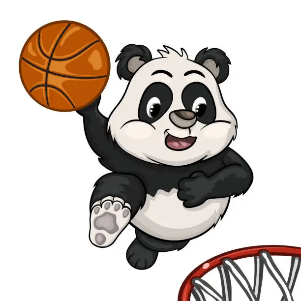 Vector illustration of Little panda is playing basketball