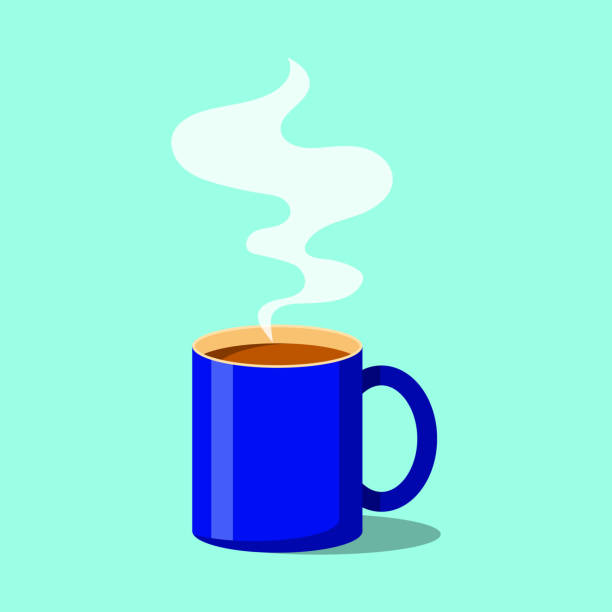 ilustrações, clipart, desenhos animados e ícones de xícara azul de café ou chá. xícara de café com fumaça flutua. ilustração vetorial. estilo plano. design decorativo para cafeteria, pôsteres, banners, cartões - full steam ahead
