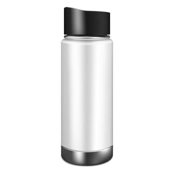 ilustrações de stock, clip art, desenhos animados e ícones de tall thermo water bottle, realistic vector mock-up. blank sports flask. stainless steel travel mug, mockup. template for design - vacuum tube