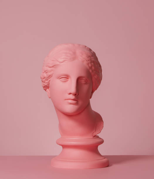 busto di colore rosa della dea greca - roman statue immagine foto e immagini stock