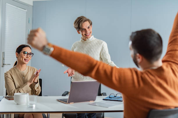 istock Businessman got a positive answer at jobb interview. 1304561564