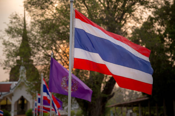 istock The blowing Thai flag at the sunset. 1304566742