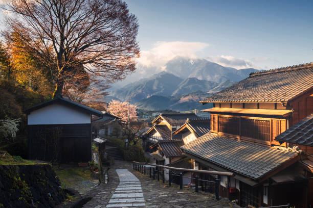 istock Magome juku preserved town in spring, Kiso valley 1304568381