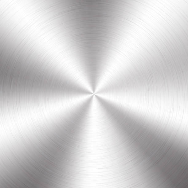 istock Silver metallic radial gradient with scratches. Titan, steel, chrome, nickel foil surface texture effect. Vector illustration 1304569119