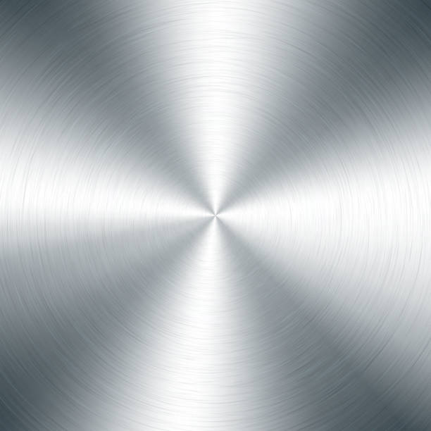 istock Silver metallic radial gradient with scratches. Titan, steel, chrome, nickel foil surface texture effect. Vector illustration 1304569121