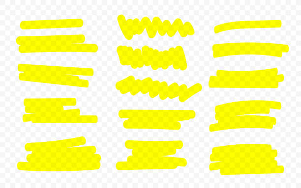 маркерные линии. векторные линии подсветки кисти. ручной рисунок. иллюстрация вектора - highlighter felt tip pen yellow pen stock illustrations