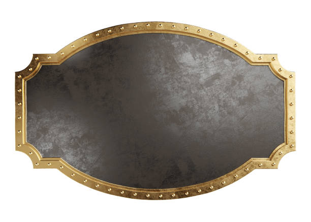 istock Empty metal plate with brass border. Steampunk style. Clipping path included 1304571026