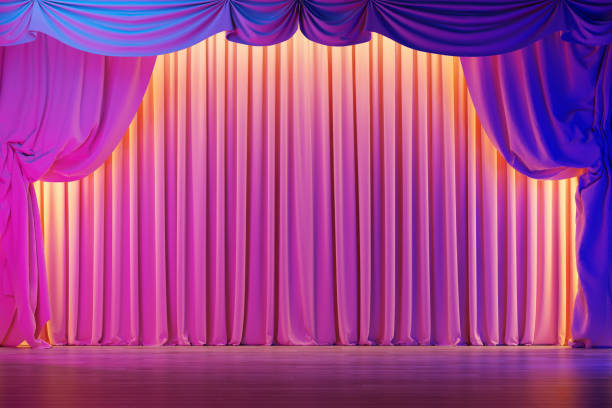 istock Theater curtains with colour lighting. 3d illustration 1304572156