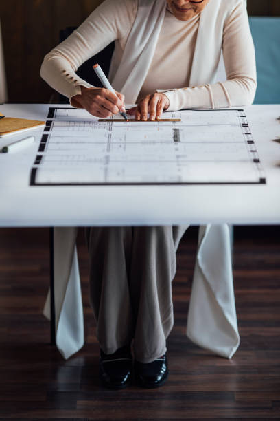 istock Anonymous Female Architect Sitting in her Studio and Creating a Design for New Construction Project 1304574793