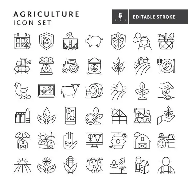 Vector illustration of Modern Farm and Agriculture icon concepts thin line style - editable stroke