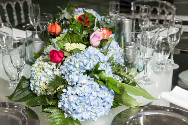 istock Social events room decorated with hydrangea flowers. 1304578326