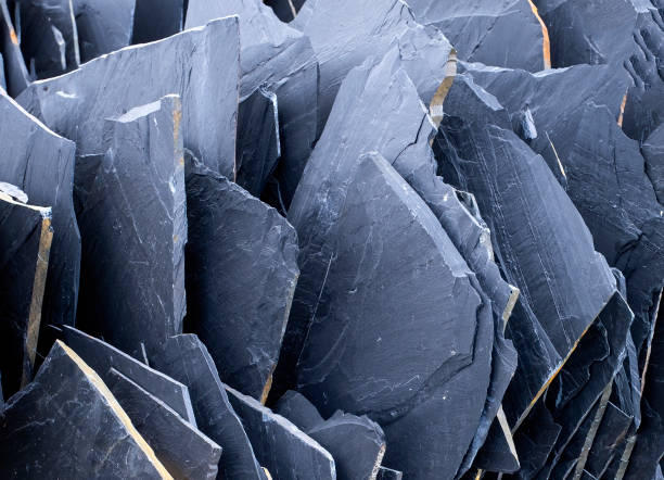 texture of black slate slabs in a quarry or pit, building material, black stone, dark grey, black slate texture texture of black slate slabs in a quarry or pit, building material, black stone, dark grey, black slate texture, floor tile, wallpaper or background lead mine stock pictures, royalty-free photos & images