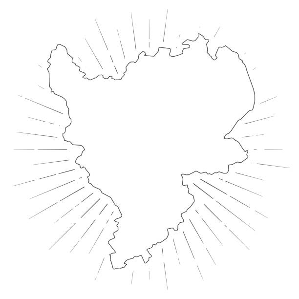 карта ист-мидлендс с солнечными лучами на белом фоне - leicester stock illustrations