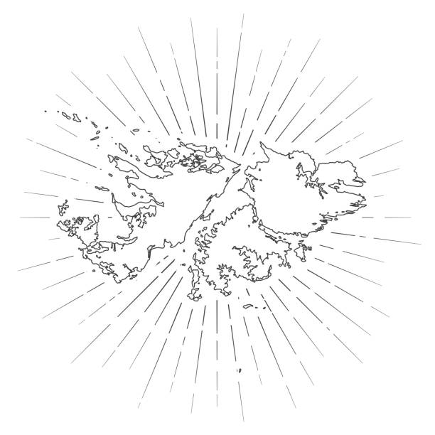 白い背景に太陽の光を持つフォークランド諸島の地図 - falkland islands点のイラスト素材／クリップアート素材／マンガ素材／アイコン素材