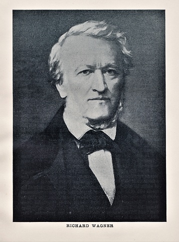 A portrait of composer and musician Richard Wagner was born May 22, 1813, in Leipsic, Germany, and died February 13, 1883.Illustration published in Beautiful Melodies compiled by Joseph Winner (J.H.Moore & Company, Philadelphia and Chicago) in 1895.