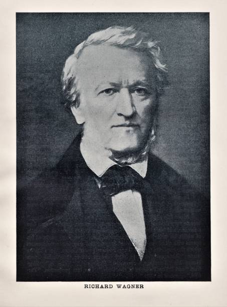 Richard Wagner Composer from Germany A portrait of composer and musician Richard Wagner was born May 22, 1813, in Leipsic, Germany, and died February 13, 1883.Illustration published in Beautiful Melodies compiled by Joseph Winner (J.H.Moore & Company, Philadelphia and Chicago) in 1895. Christine Kohler stock illustrations