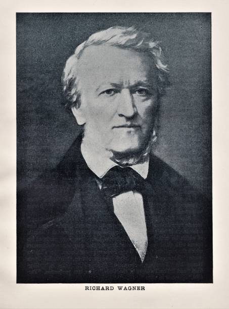 Richard Wagner Composer from Germany A portrait of composer and musician Richard Wagner was born May 22, 1813, in Leipsic, Germany, and died February 13, 1883.Illustration published in Beautiful Melodies compiled by Joseph Winner (J.H.Moore & Company, Philadelphia and Chicago) in 1895. christine kohler stock illustrations