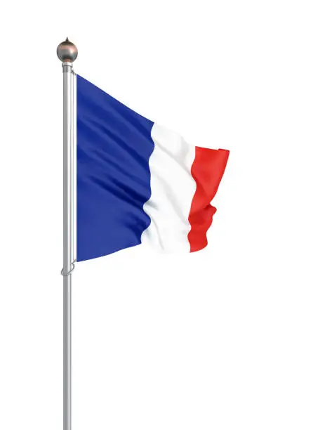 France flag blowing in the wind. Background texture. 3d rendering, wave. UEFA Euro 2020. Football. 3d illustration. - Illustration
