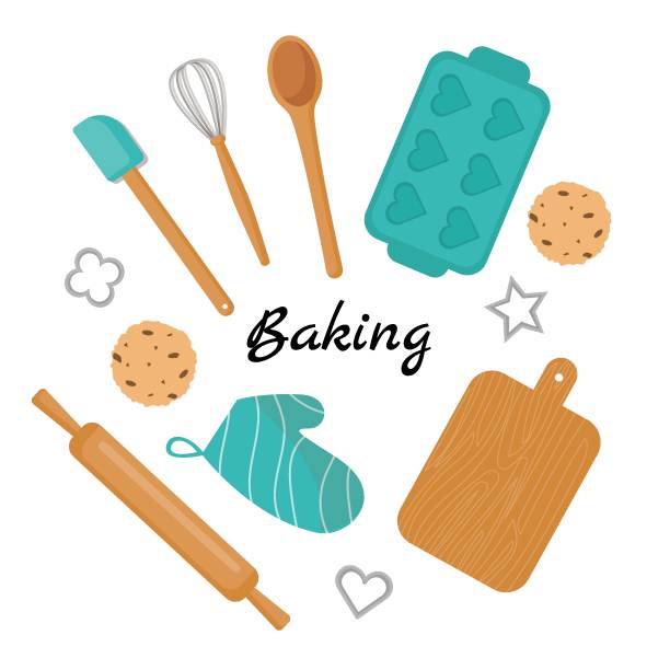 kollektion von backzubehör. - baking stock-grafiken, -clipart, -cartoons und -symbole