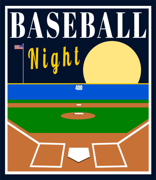 Night baseball Night baseball design with stadium and bright moon baseball pitcher baseball player baseball diamond stock illustrations