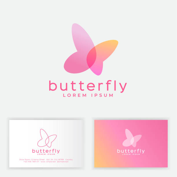 Butterfly logo consist of transparent elements Emblem can use for jewelry, beauty or spa salon, lingerie and nail care. Business card. lingerie stock illustrations