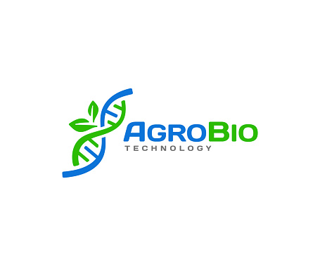 Agricultural biotechnology design. Biology genetics vector design. DNA helix and leaves illustration