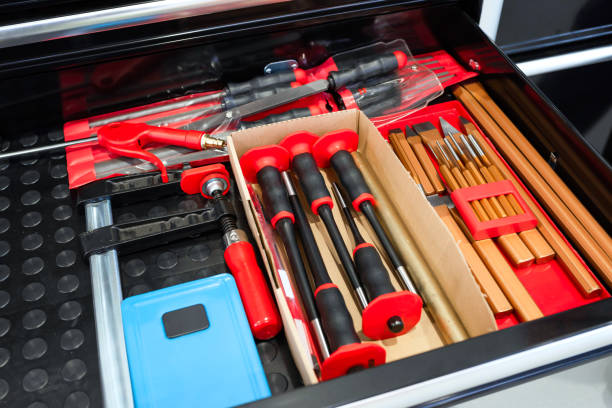 istock Professional set of tools for work. Working tools for car repair and diagnostics in the garage. 1304602594