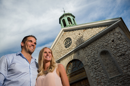 Young couple admire historical building