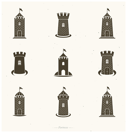 Ancient Forts emblems set. Heraldic Coat of Arms decorative logos isolated vector illustrations collection.