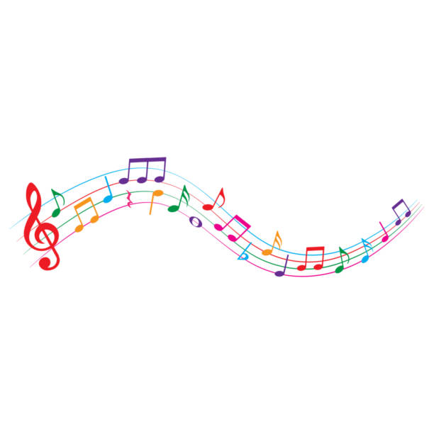 흰색 배경, 벡터 일러스트레이션에 고립 된 다채로운 음악 노트. - musical note music musical staff treble clef stock illustrations
