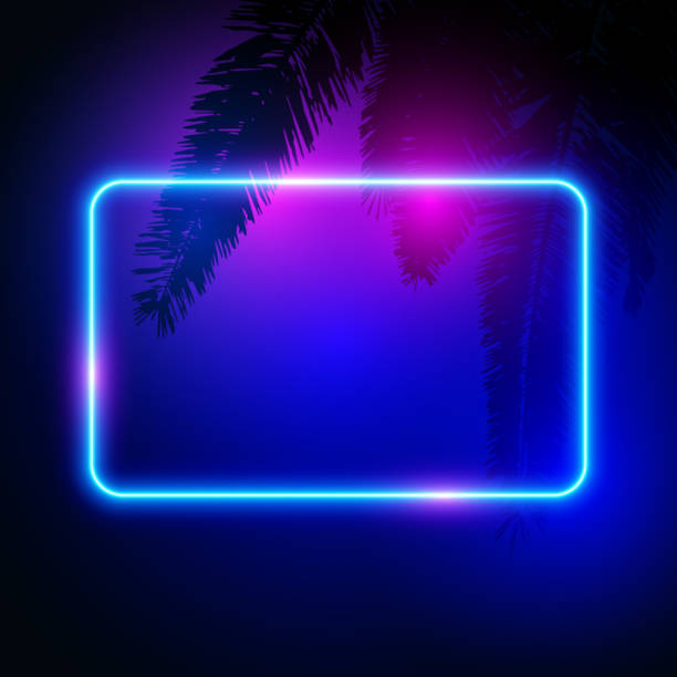 istock Abstract neon background with leaves, blue and pink lights, vector illustration. 1304613237