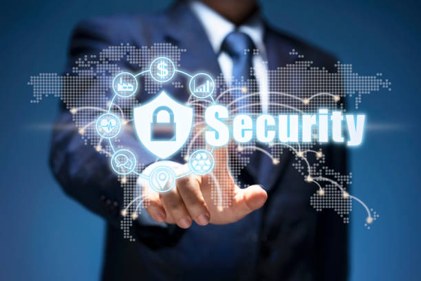 istock Connection Security. Man press Security icon on world map. Businessman push Security icon show Business privacy, Internet system, Network safety lock, Digital Data Protection, hacker, virus Concept. 1304617258