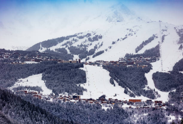 Courchevel ski resort slopes and village at winter