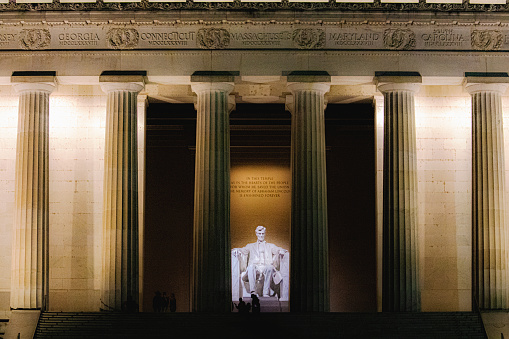 Up close of the Lincoln Memorial at Night.