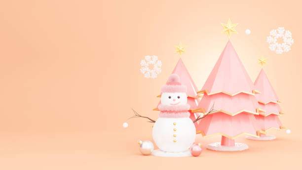 istock 3d render of snow man and christmas tree with decoration 1304619658