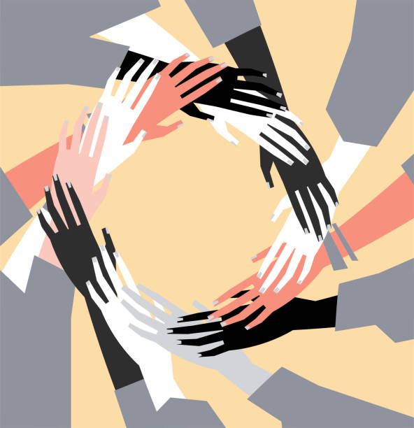 istock Vector illustration of a people's hands with different skin color together. Minimal flat style art. 1304619912