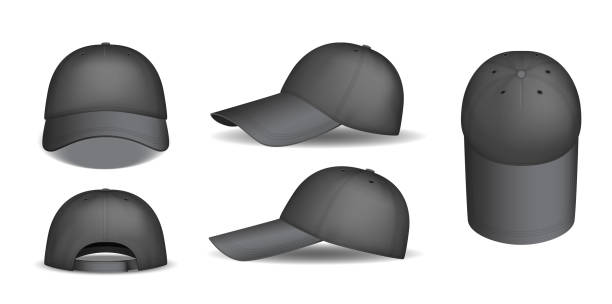 istock Black caps set. Realisitc 3d caps for baseball, template mockups for corporate branding 1304619956