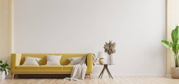 istock White wall living room have yellow sofa and decoration. 1304620845