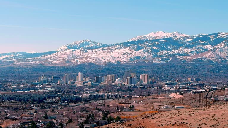 Aerial view of the Downtown Reno Nevada cityscape.