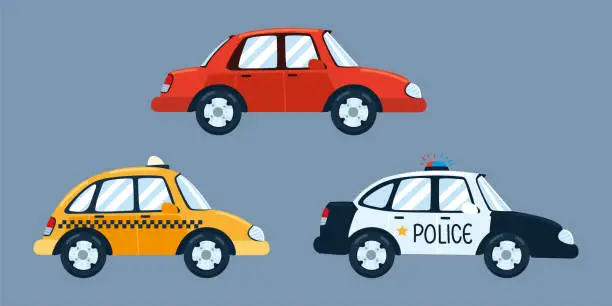 Vector illustration of taxi police sedan cars
