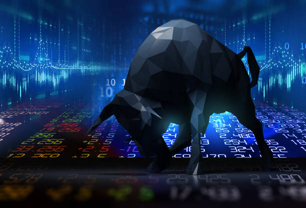 istock silhouette form of bull on technical financial graph 1304628944