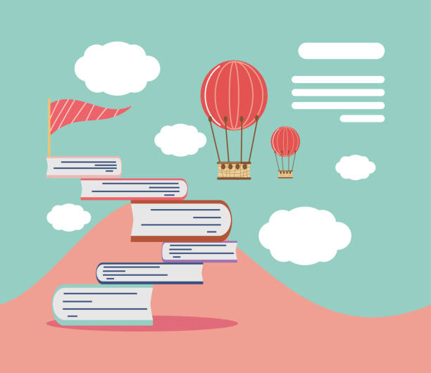 istock books with flag on top and air balloon imagination 1304631528