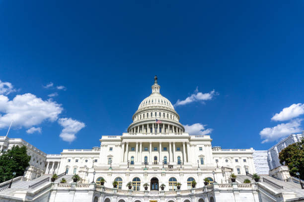 capitolio de ee.uu. con un futuro brillante como el clima - capitol hill voting dome state capitol building fotografías e imágenes de stock