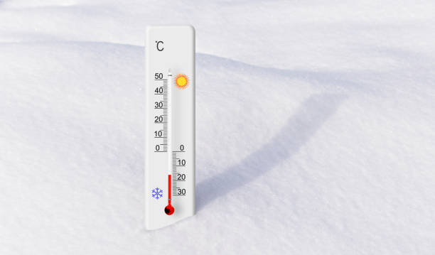 weißes celsius-skala-thermometer im schnee. umgebungstemperatur minus 16 grad - minus zeichen grafiken stock-fotos und bilder
