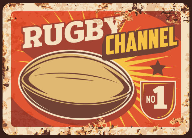 ilustraciones, imágenes clip art, dibujos animados e iconos de stock de placa vectorial de metal oxidado del canal deportivo de rugby - metal rusty red backgrounds